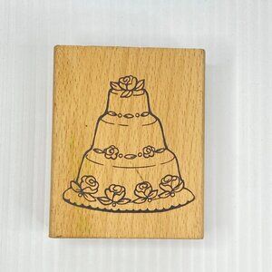 Greenbrier Floral Wedding Cake Wood Rubber Stamp 2in